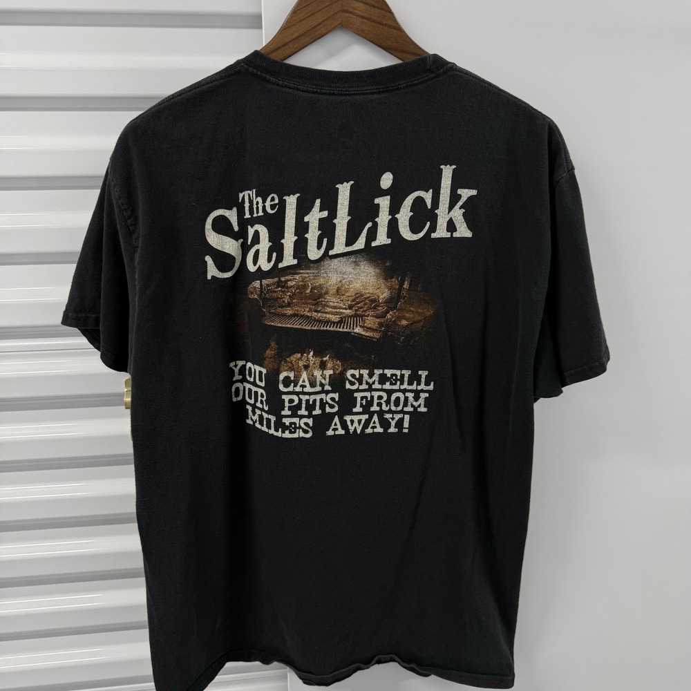 Salt Lick BBQ T Shirt Mens Large Texas Barbecue Graphic Faded Black Tee